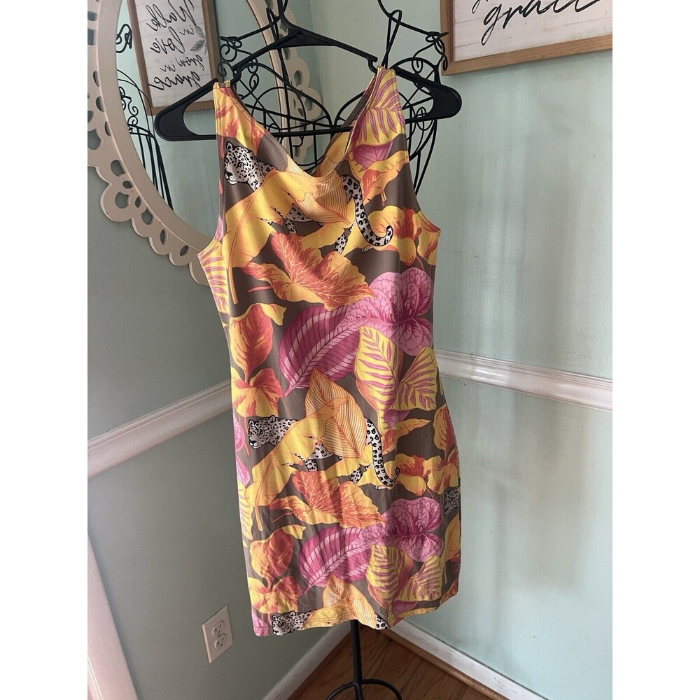 Manuel Canovas Dress 8‎ Orange Purple Leaves Cheetah  Bodycon Sheath